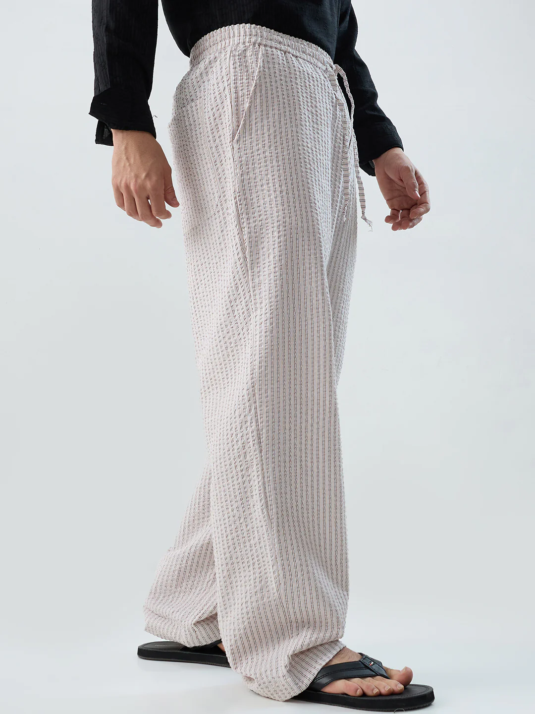 Beige & Brown Seersucker Stripes Straight-Fit Trousers - Image 5