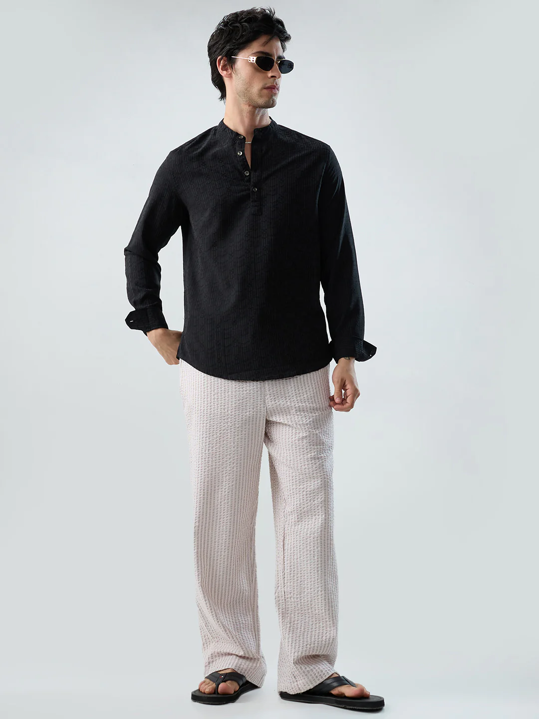 Beige & Brown Seersucker Stripes Straight-Fit Trousers - Image 8