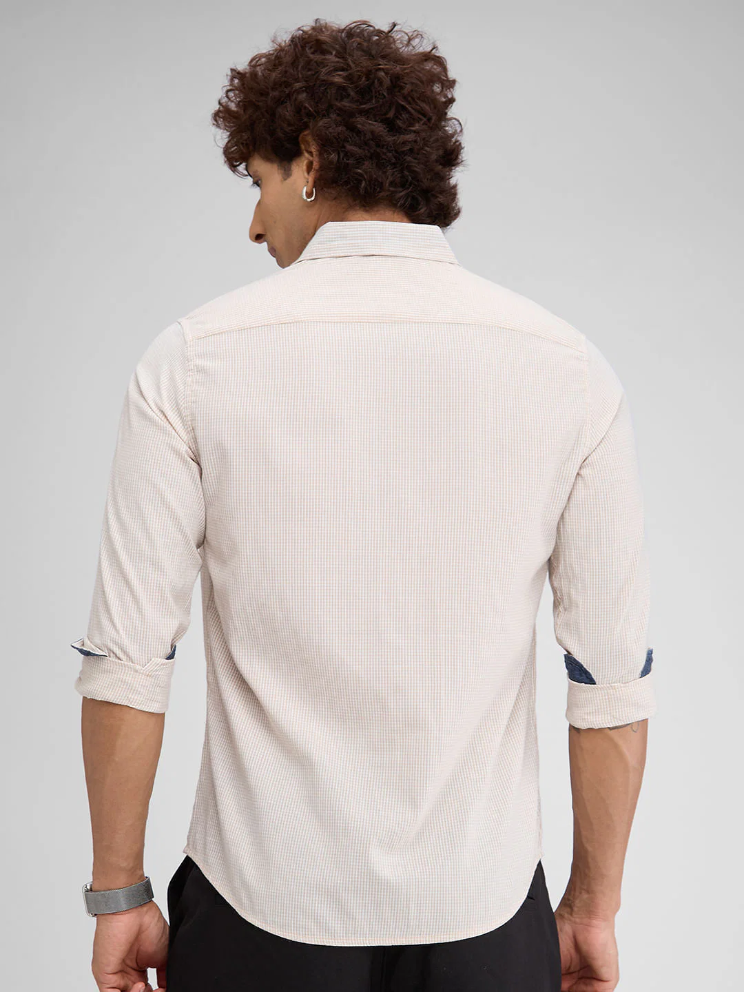 Beige Checked Seersucker Shirt - Image 7