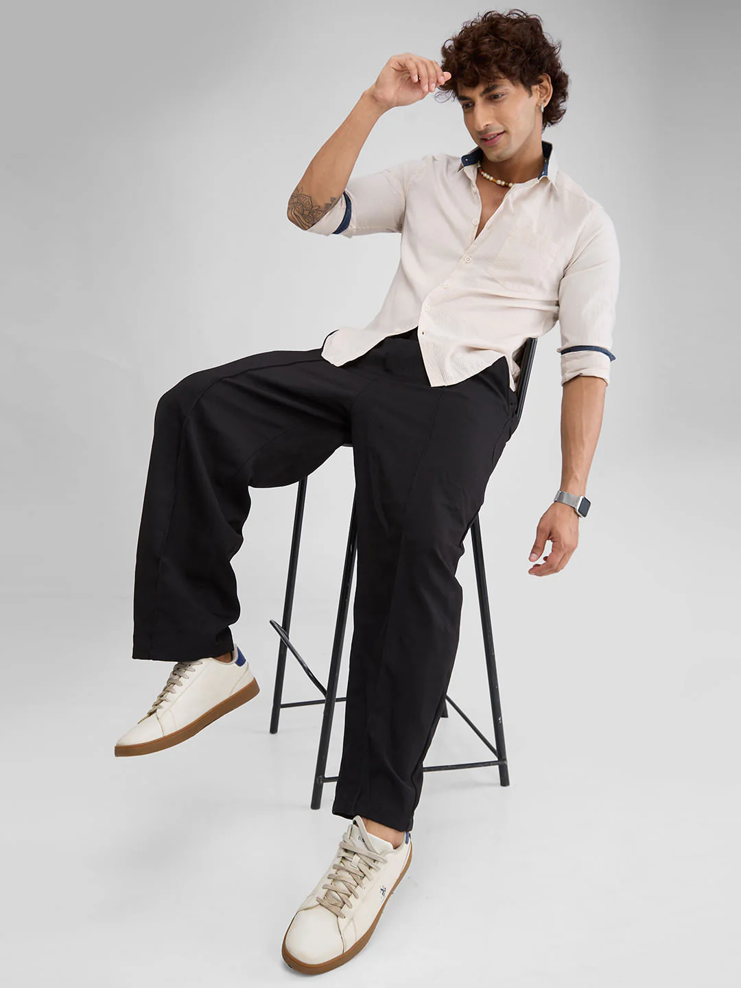 Beige Checked Seersucker Shirt - Image 8