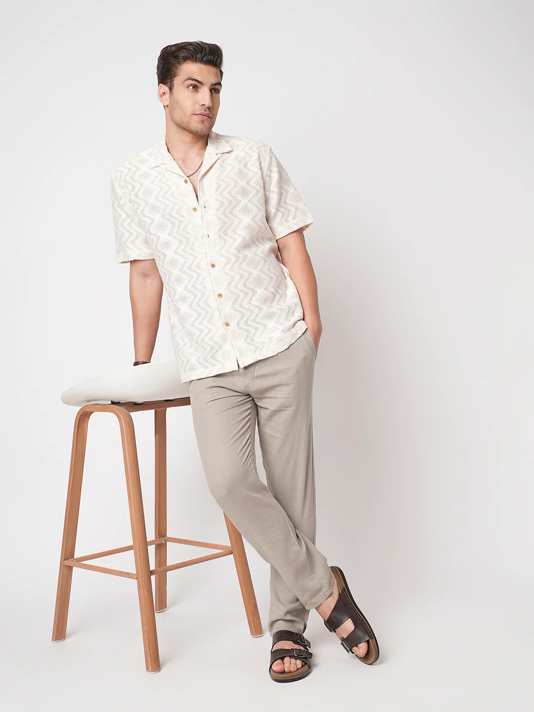 Beige Crochet Notch Collar Oversized Shirt - Image 6
