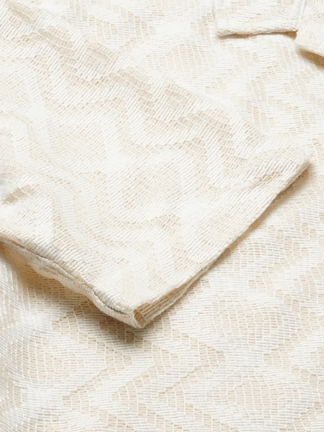 Beige Crochet Notch Collar Oversized Shirt - Image 7