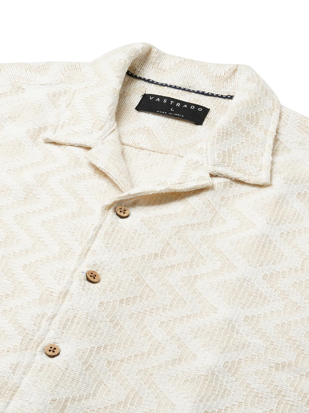 Beige Crochet Notch Collar Oversized Shirt - Image 8