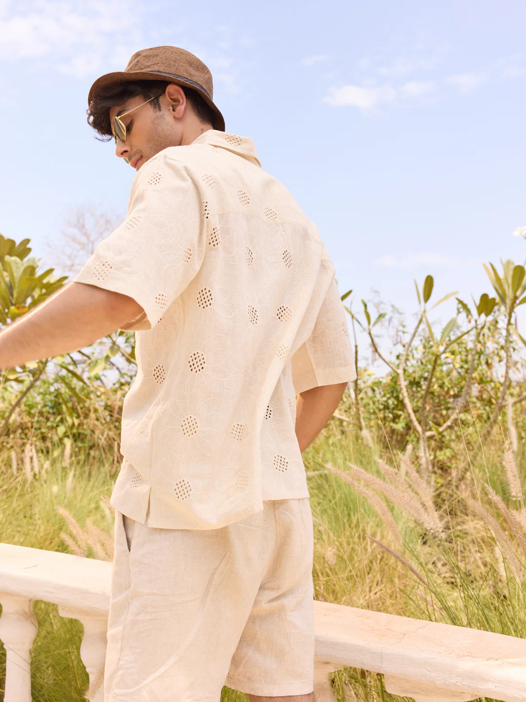 Beige Floral Embroidered Oversized Polo Shirt - Image 7