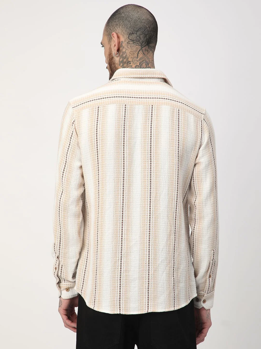 Beige Interweave Broad Striped Shirt - Image 6