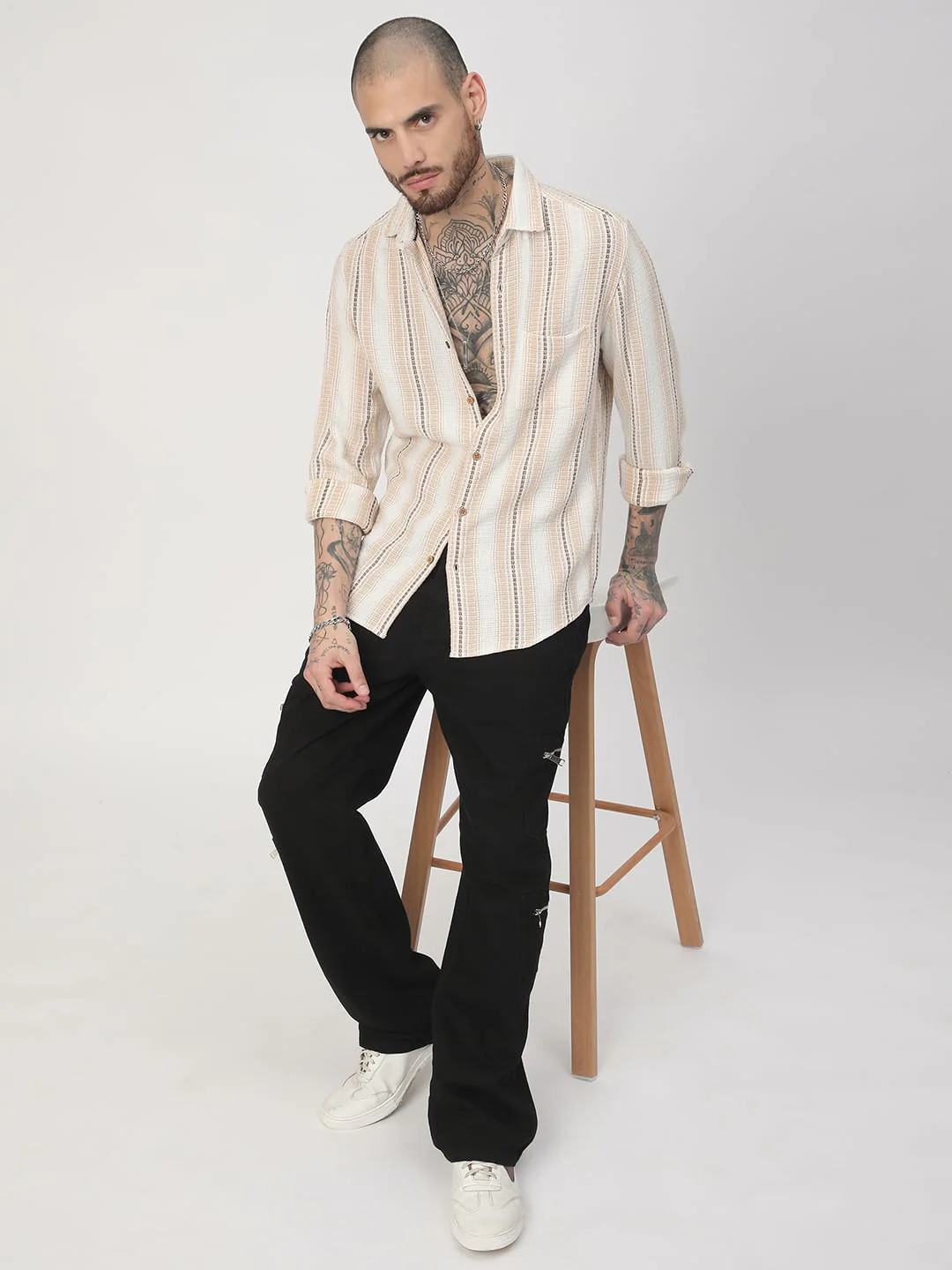 Beige Interweave Broad Striped Shirt - Image 7