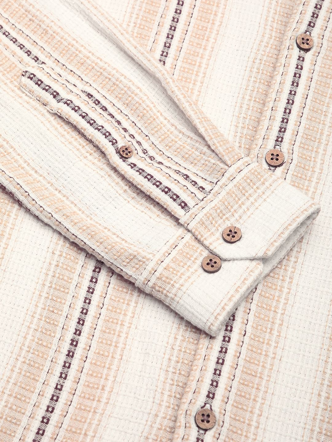 Beige Interweave Broad Striped Shirt - Image 8