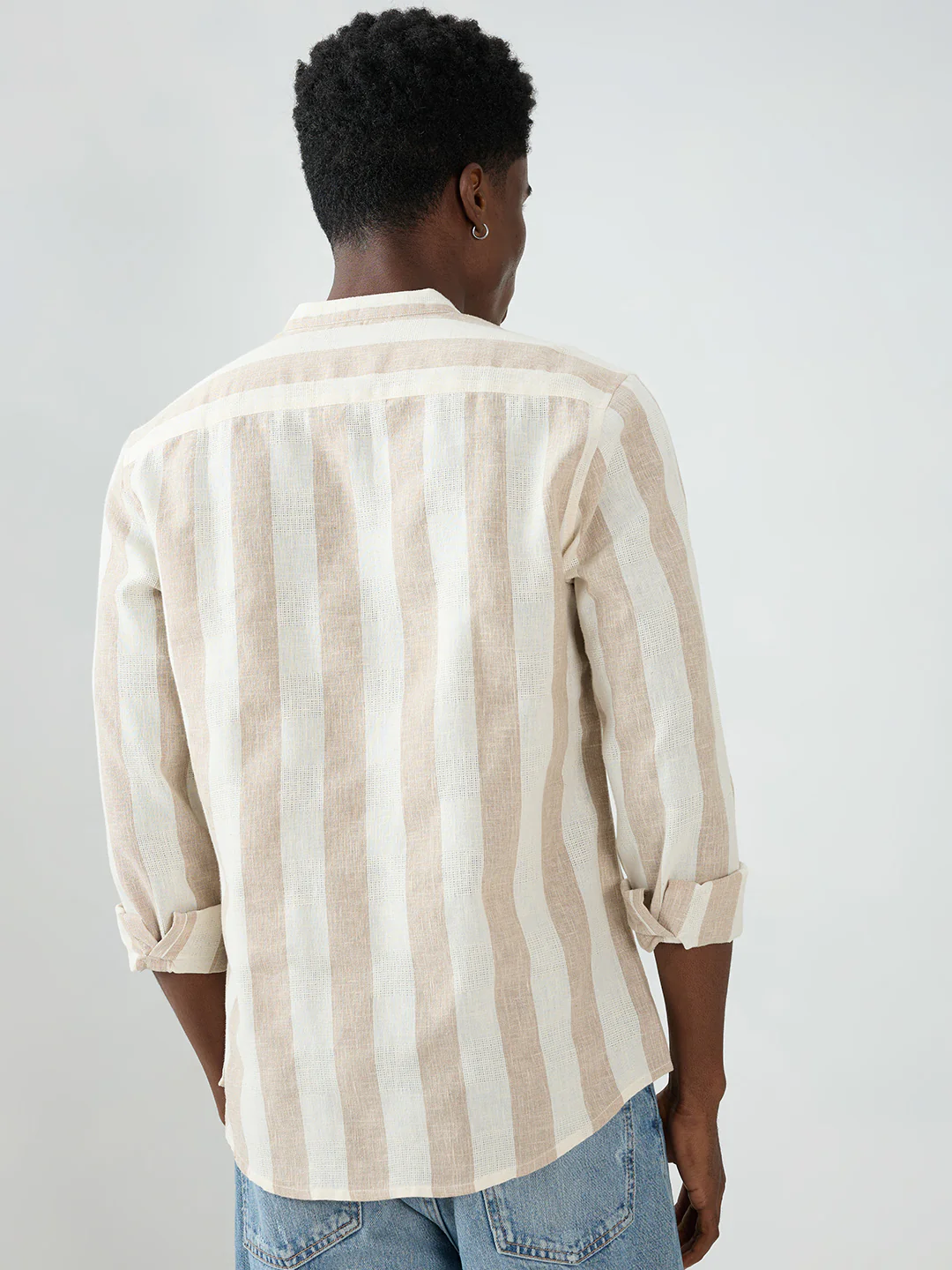 Beige & Ivory Striped Jacquard Kurta - Image 7