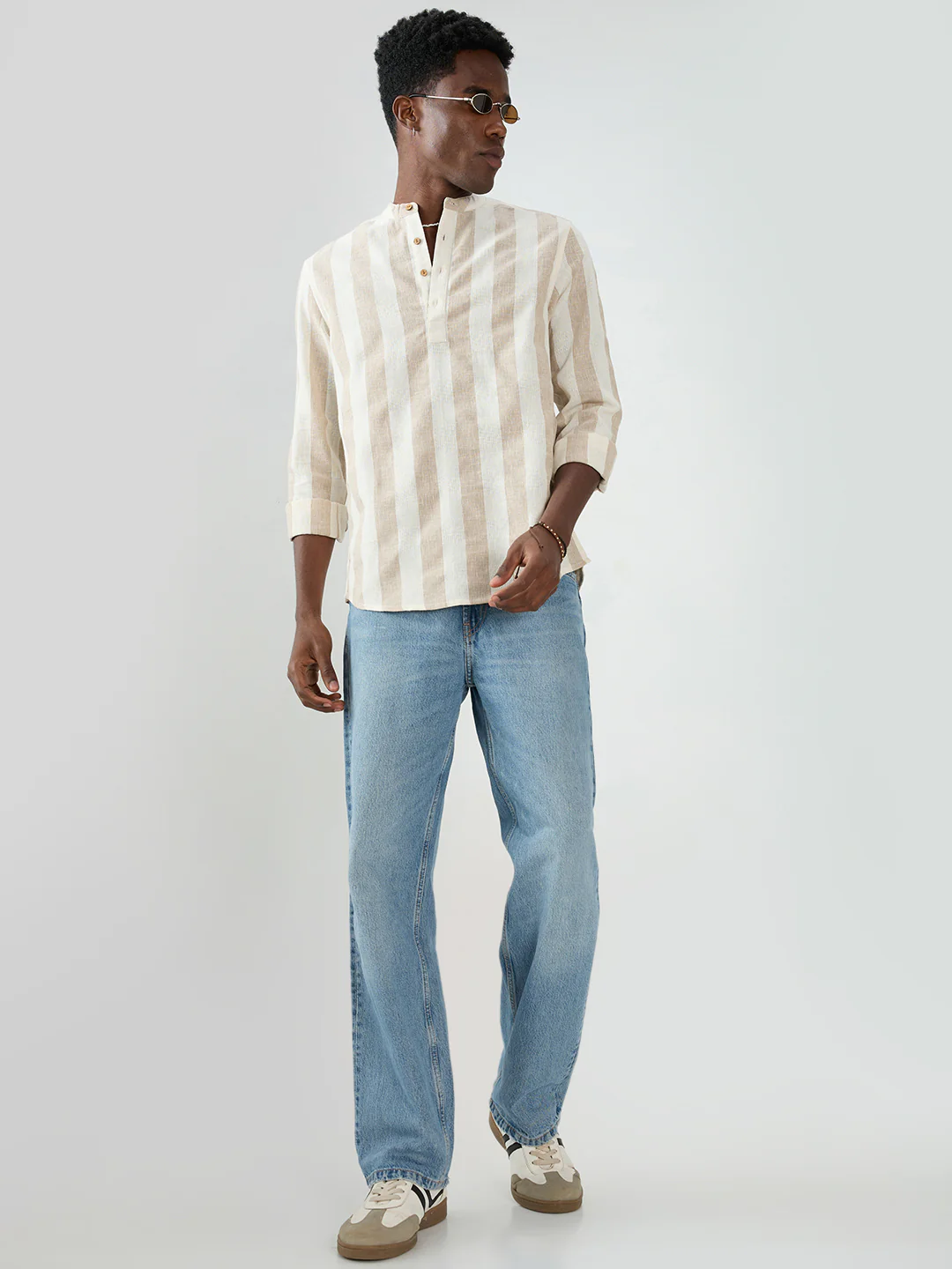 Beige & Ivory Striped Jacquard Kurta - Image 8