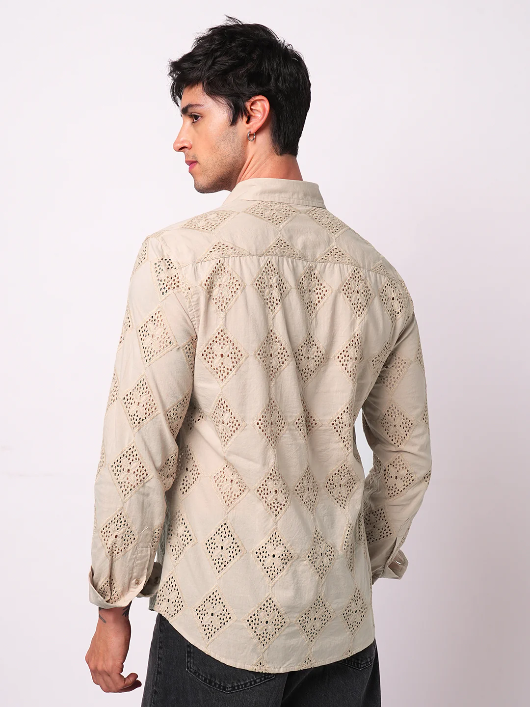Beige Lozenge Schiffli Shirt - Image 6
