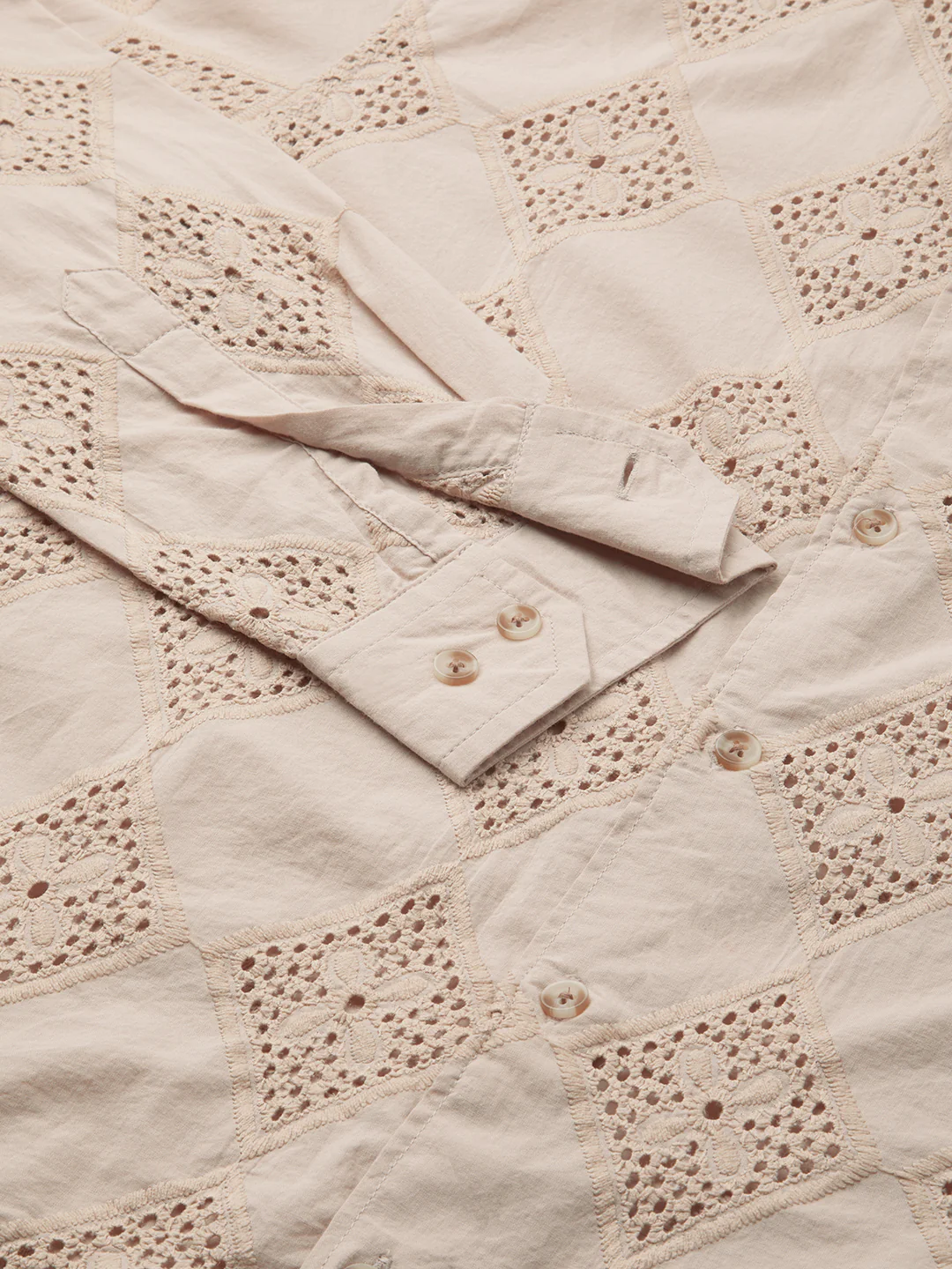 Beige Lozenge Schiffli Shirt - Image 8