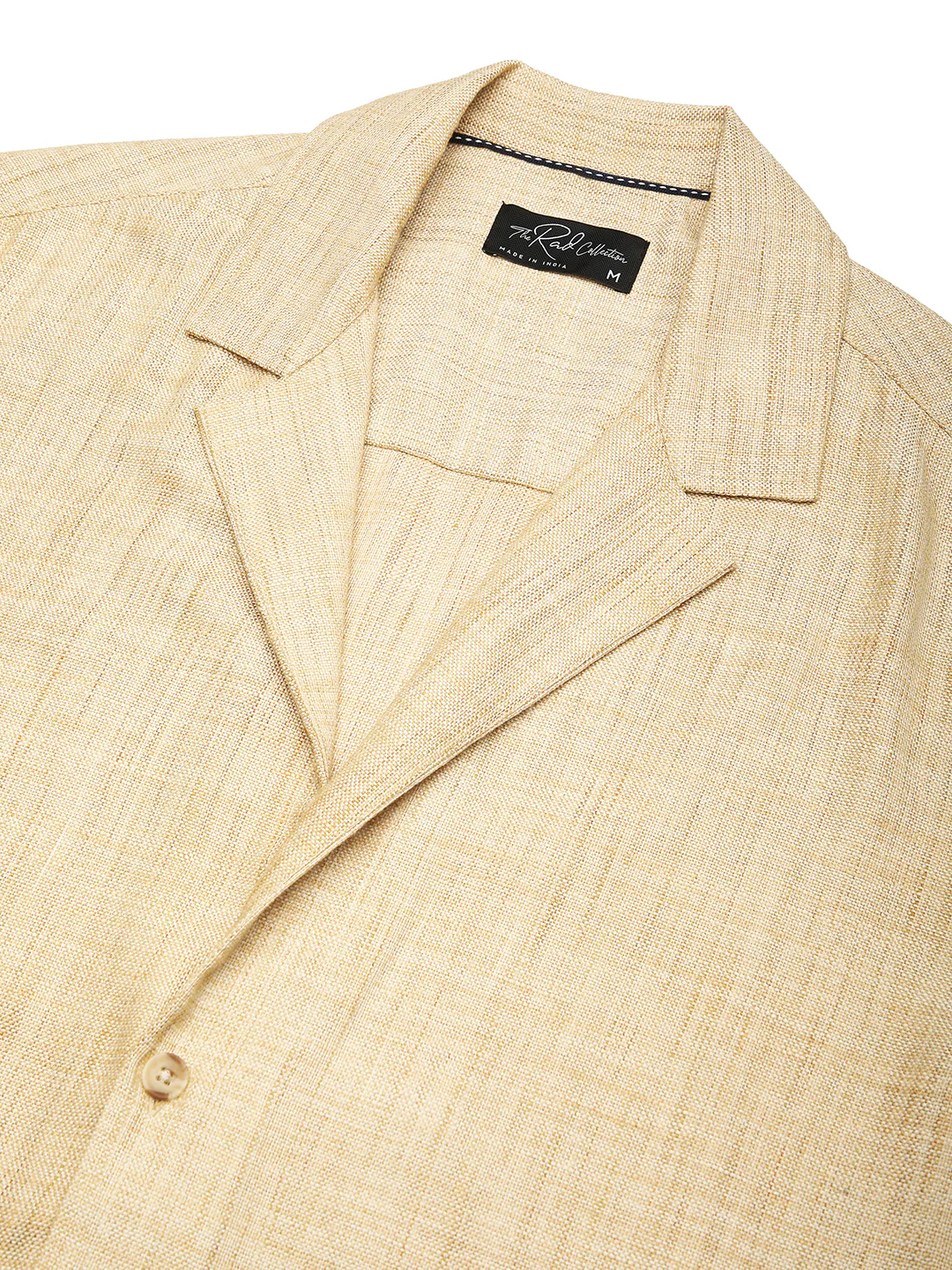 Beige Melange Burlap Oversized Notched Lapel Collar Shirt - Image 3