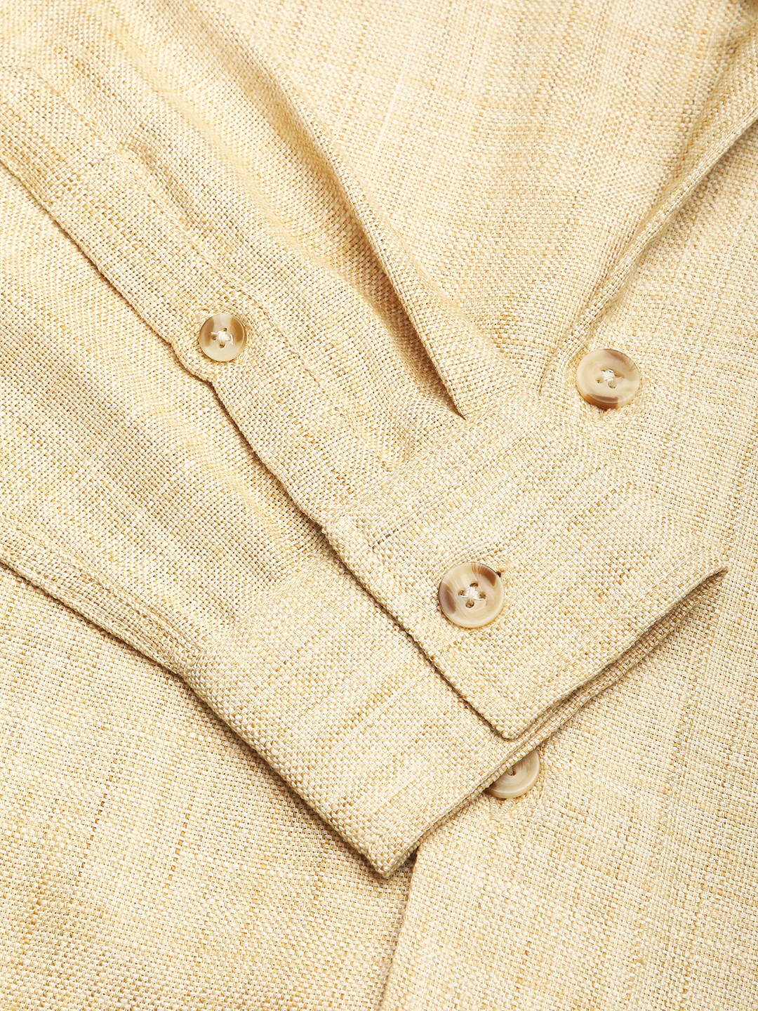 Beige Melange Burlap Oversized Notched Lapel Collar Shirt - Image 8