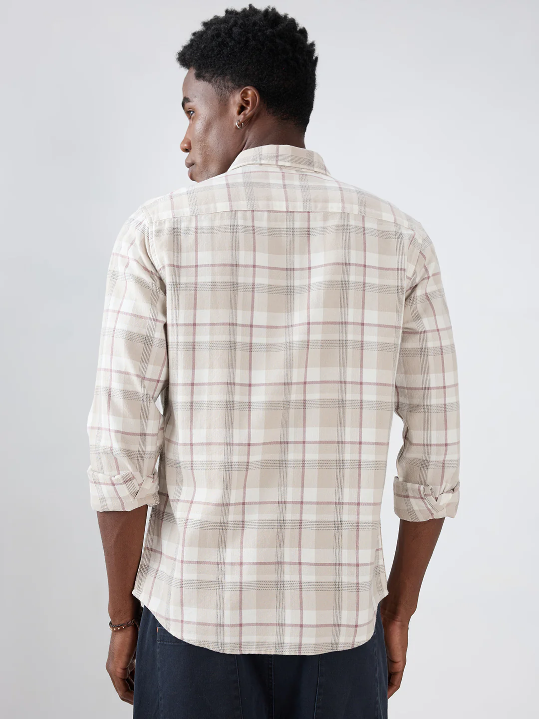 Beige Micro Herringbone Windowpane Checks Shirt - Image 7