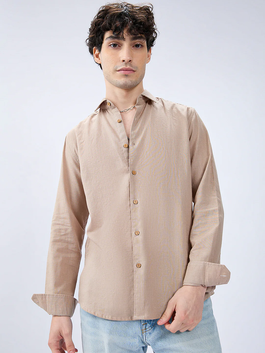 Beige Natural Hue Pure Linen Summer Shirt - Image 2