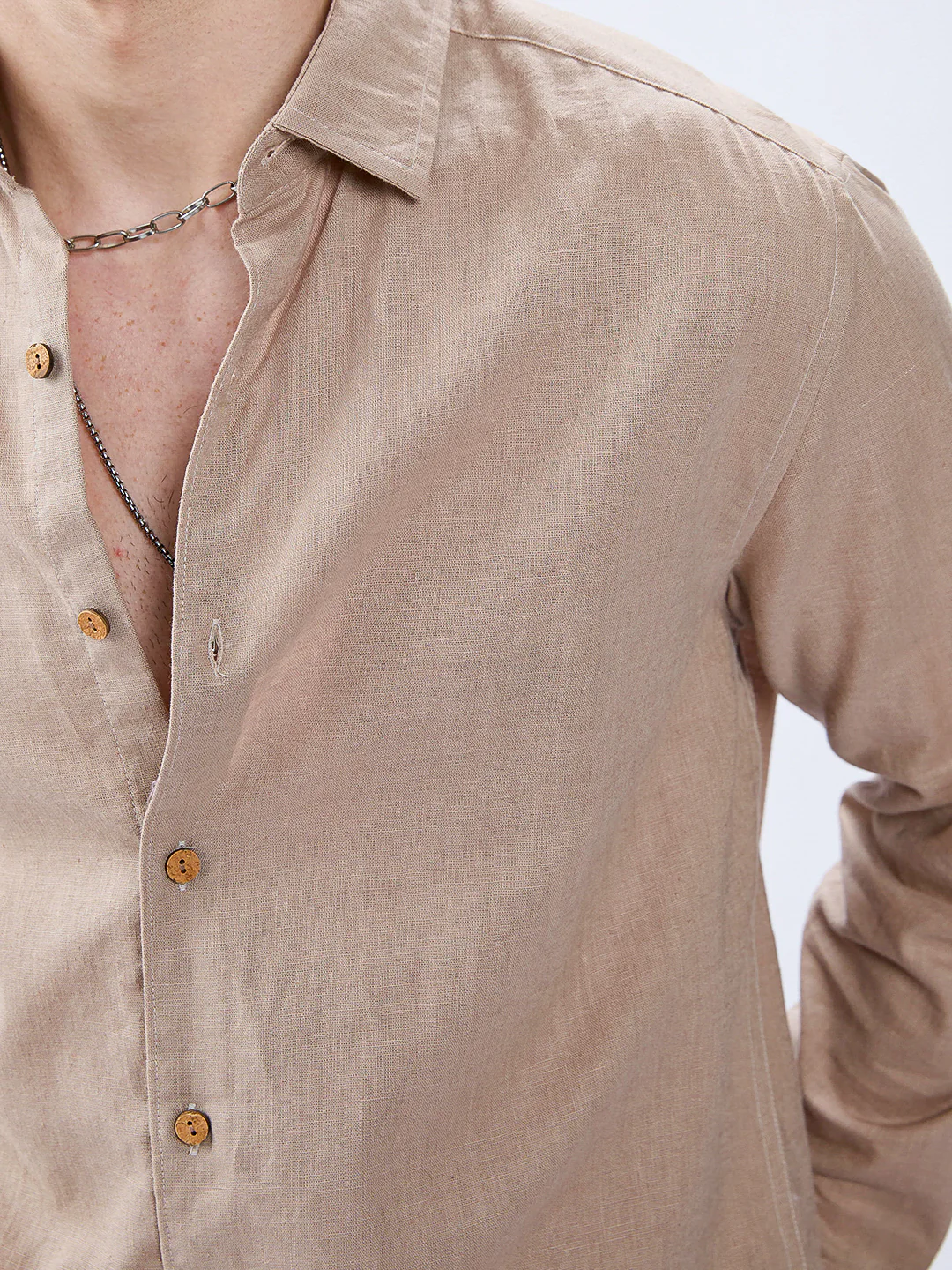 Beige Natural Hue Pure Linen Summer Shirt - Image 3