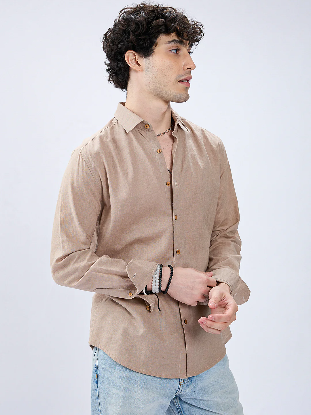Beige Natural Hue Pure Linen Summer Shirt - Image 5