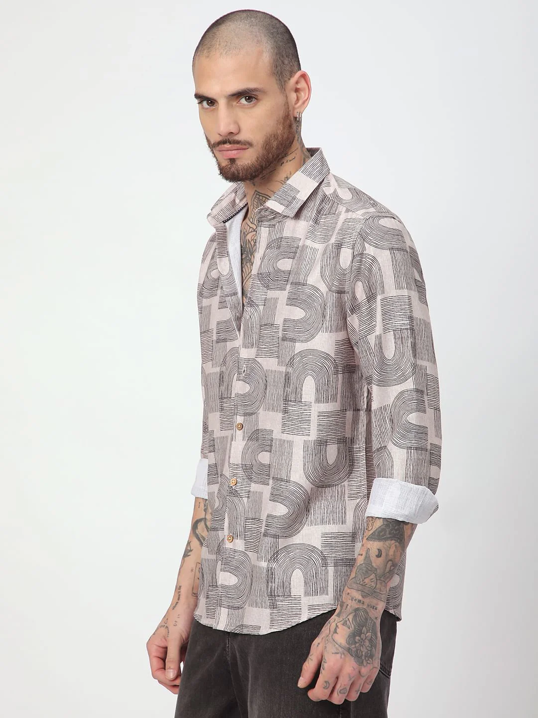 Beige & Navy Abstract Printed Shirt - Image 5