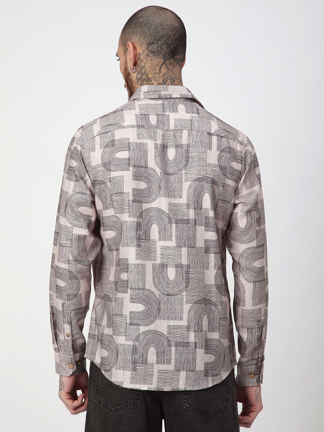 Beige & Navy Abstract Printed Shirt - Image 6