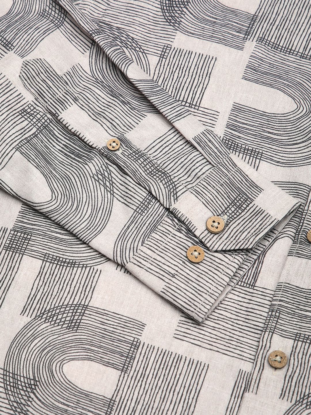 Beige & Navy Abstract Printed Shirt - Image 8