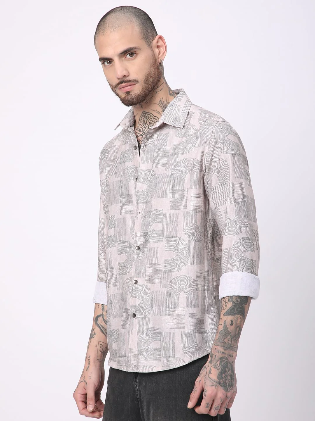 Beige & Olive Abstract Printed Shirt - Image 5