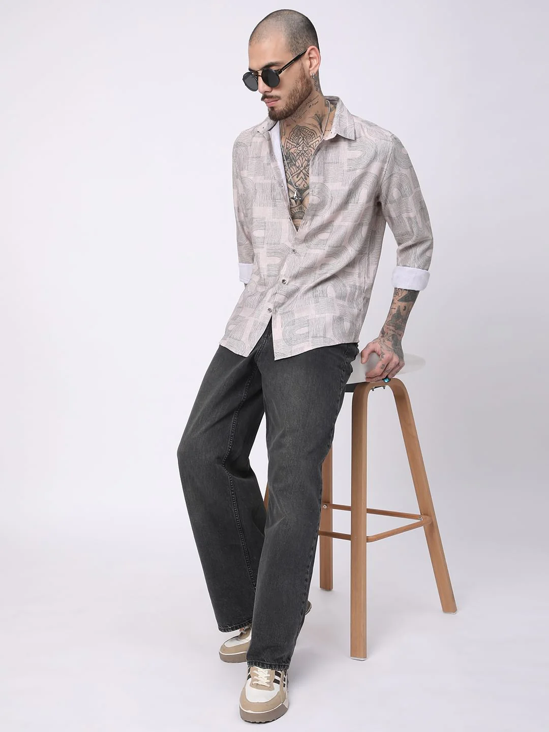Beige & Olive Abstract Printed Shirt - Image 7