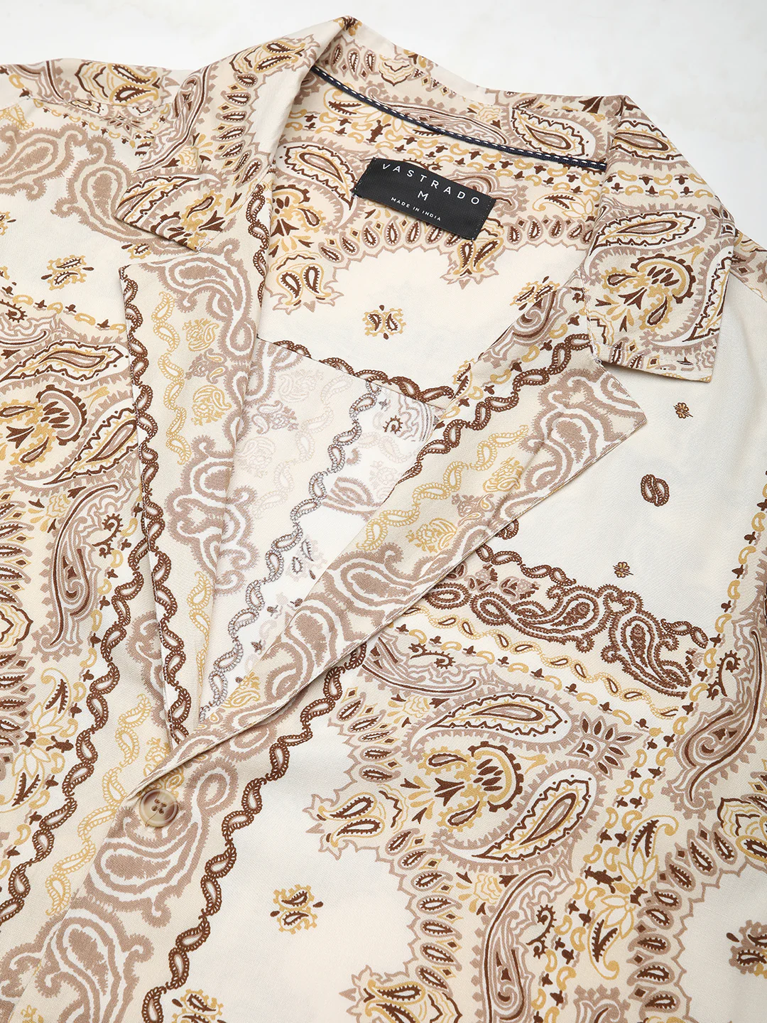 Beige Paisley Printed Lapel Collar Oversized Shirt - Image 3