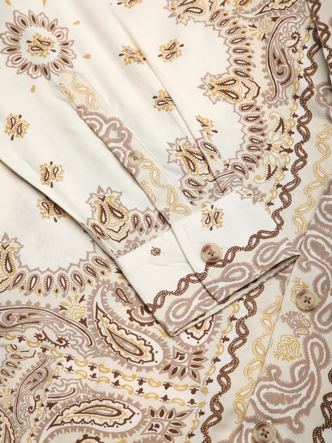 Beige Paisley Printed Lapel Collar Oversized Shirt - Image 8