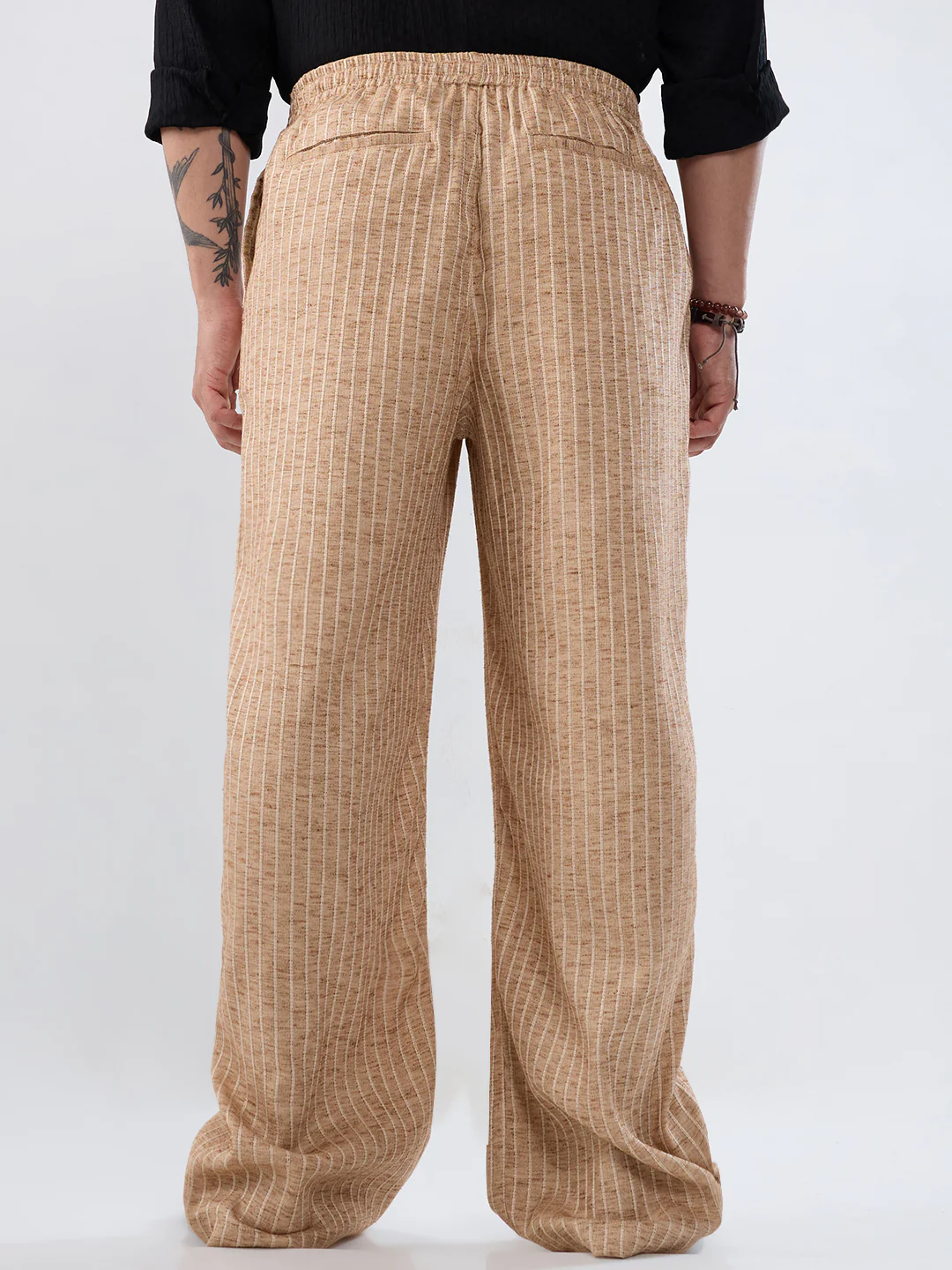 Beige Pinstripe Wide-Leg Trousers - Image 6