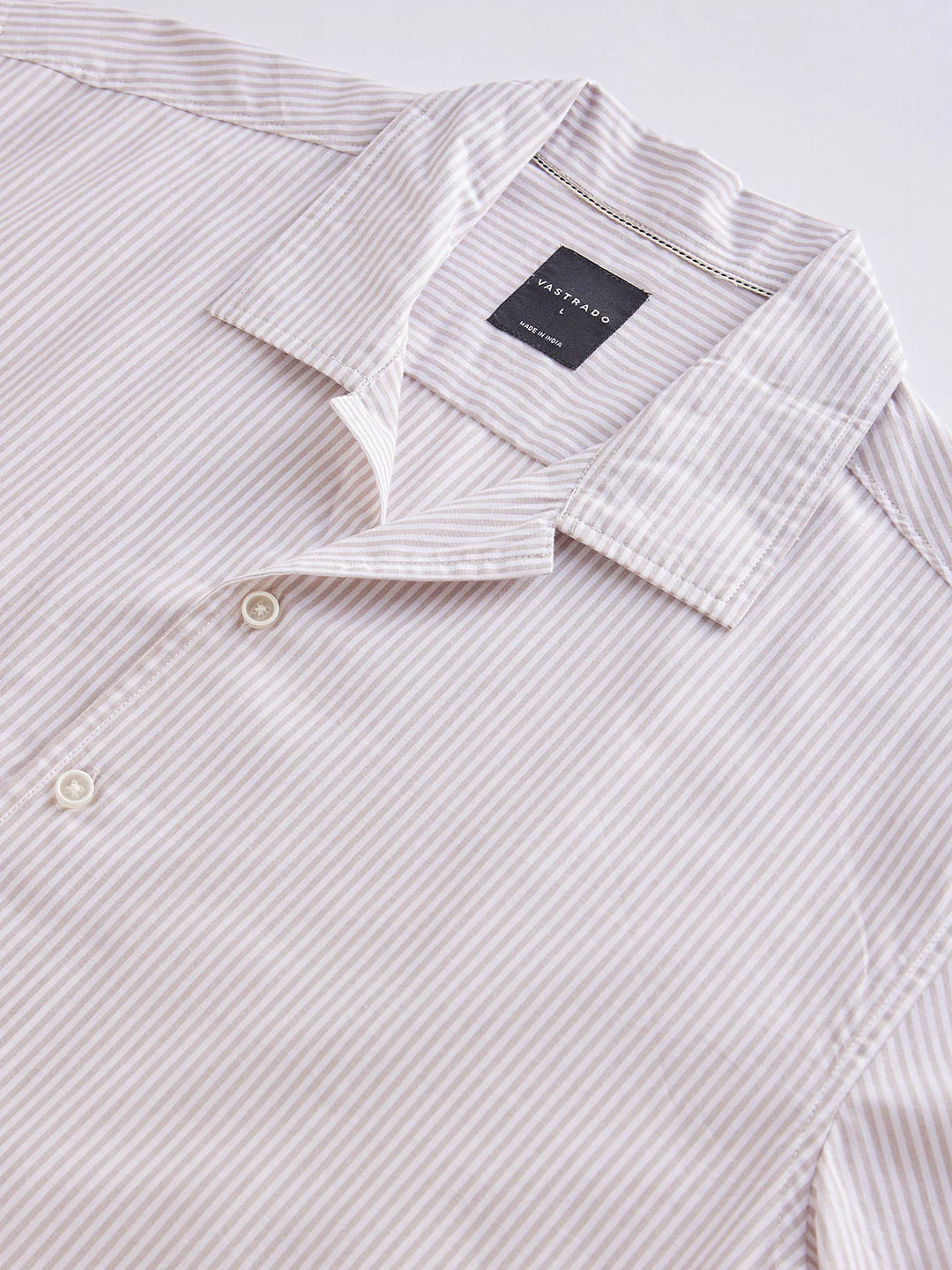 Beige Striped Oversized Resort Collar Shirt - Image 3