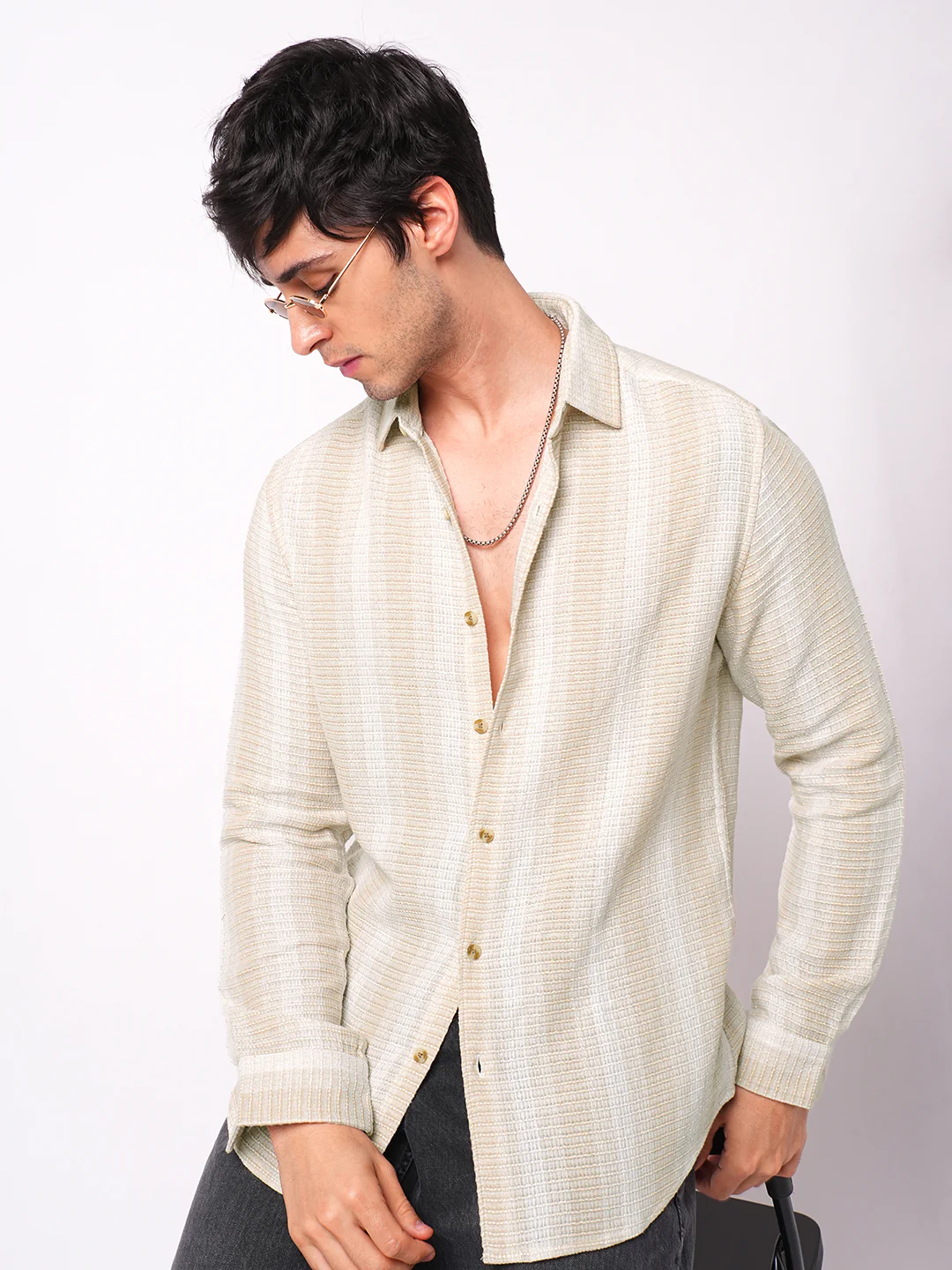 Beige Sun Bleach Woven Stripe Shirt - Image 2