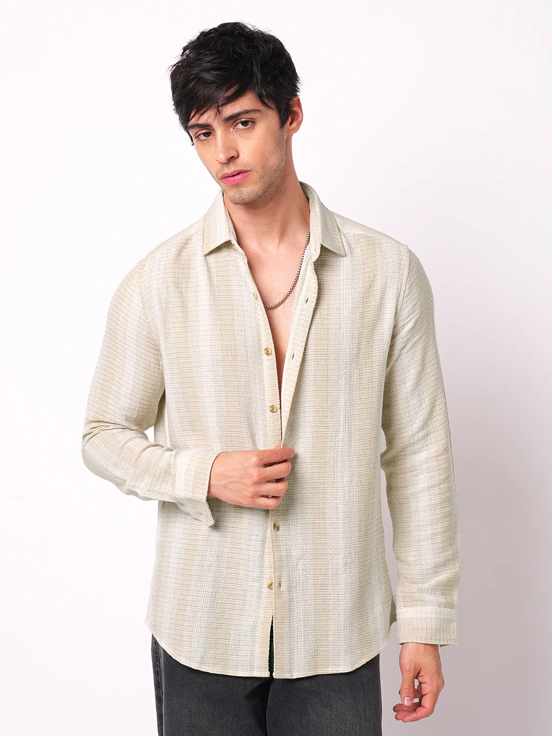 Beige Sun Bleach Woven Stripe Shirt - Image 5