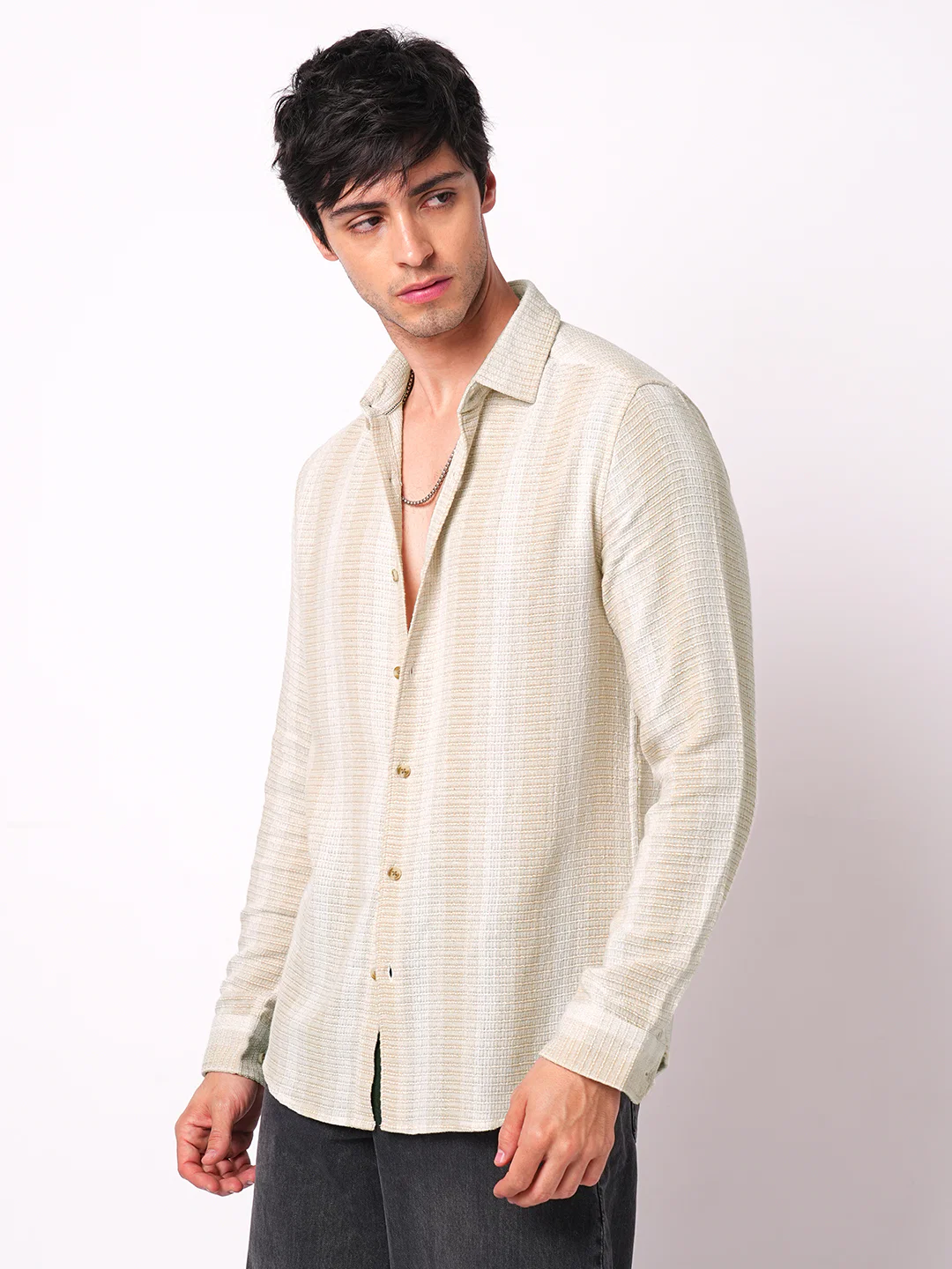 Beige Sun Bleach Woven Stripe Shirt - Image 6