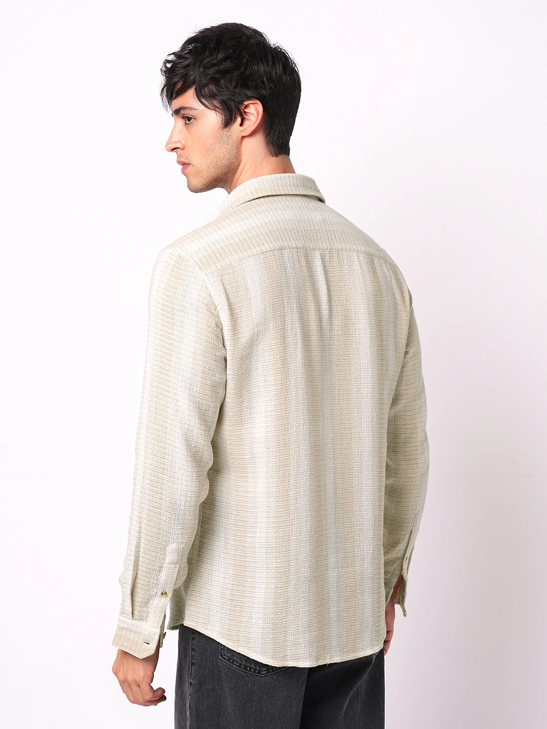Beige Sun Bleach Woven Stripe Shirt - Image 7