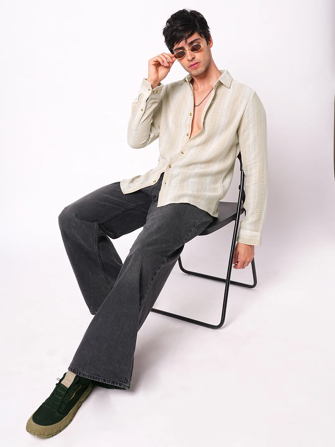 Beige Sun Bleach Woven Stripe Shirt - Image 8