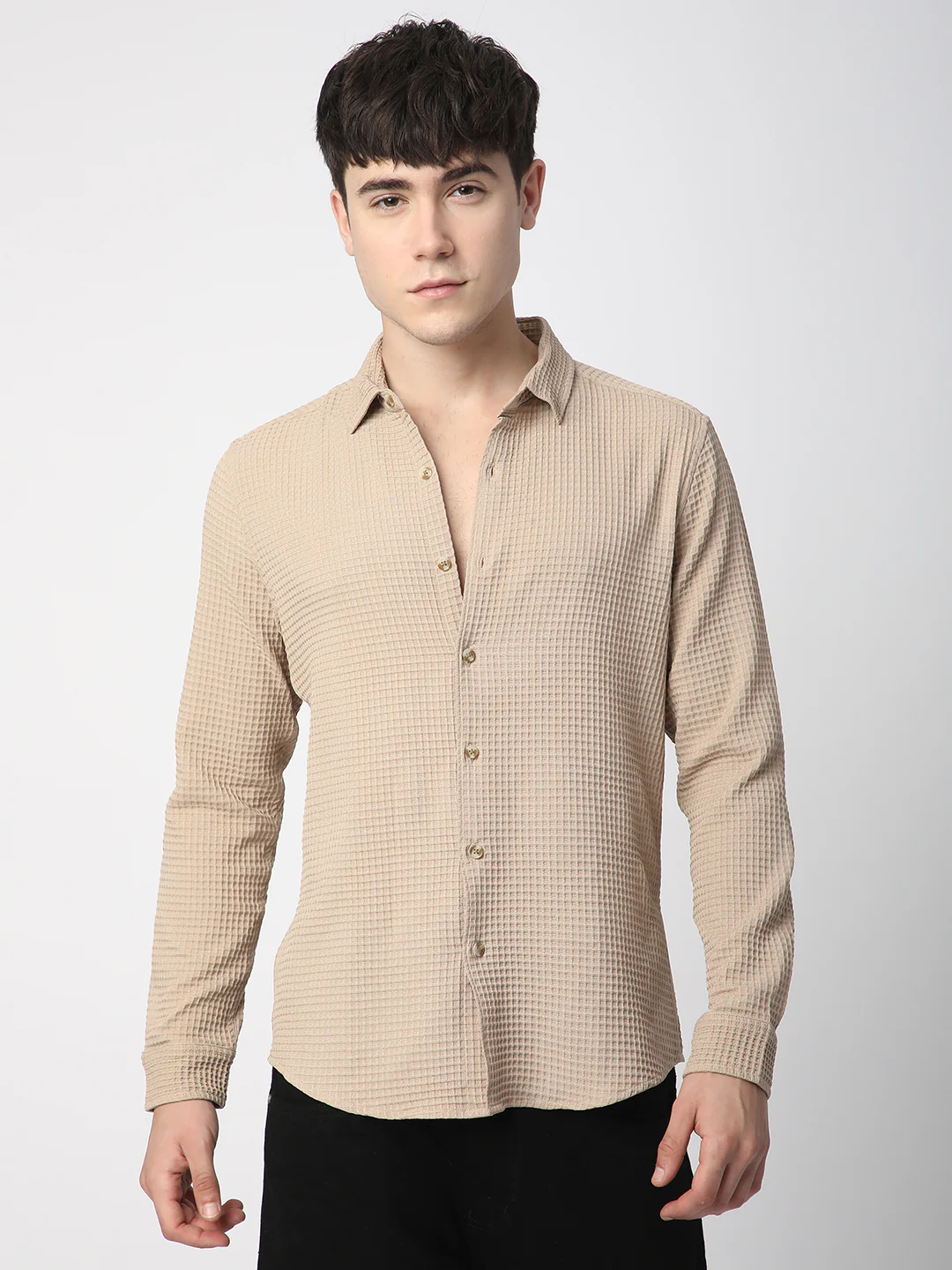 Beige Tiny Box Checkered Emboss Shirt - Image 4