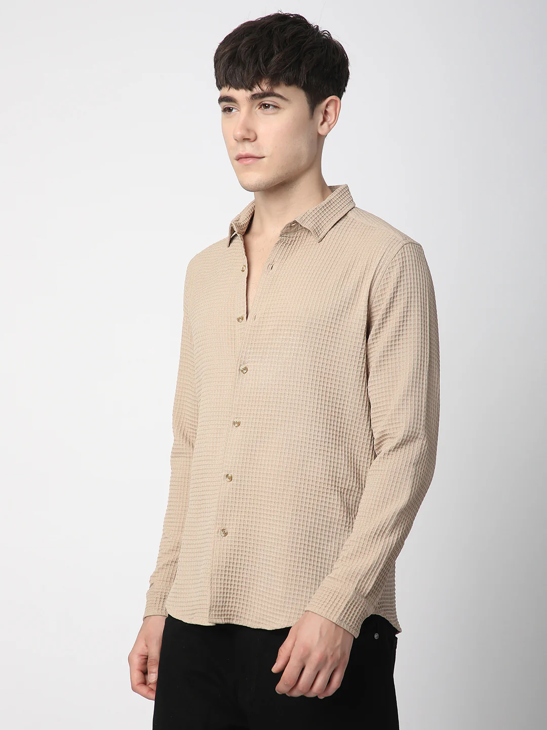 Beige Tiny Box Checkered Emboss Shirt - Image 5