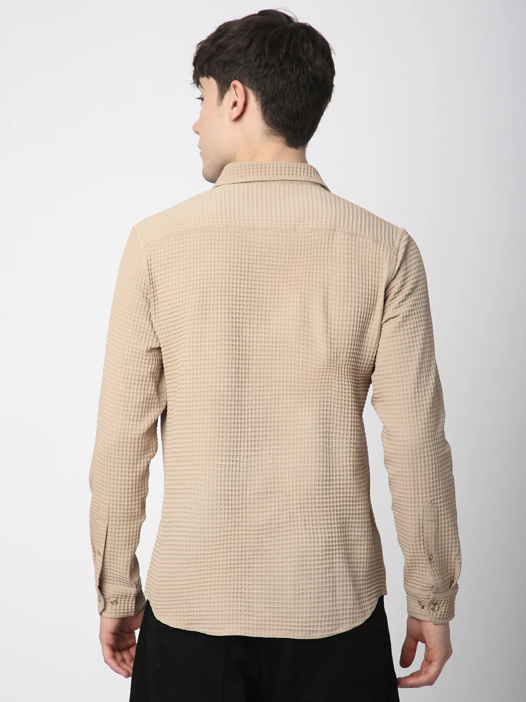 Beige Tiny Box Checkered Emboss Shirt - Image 6