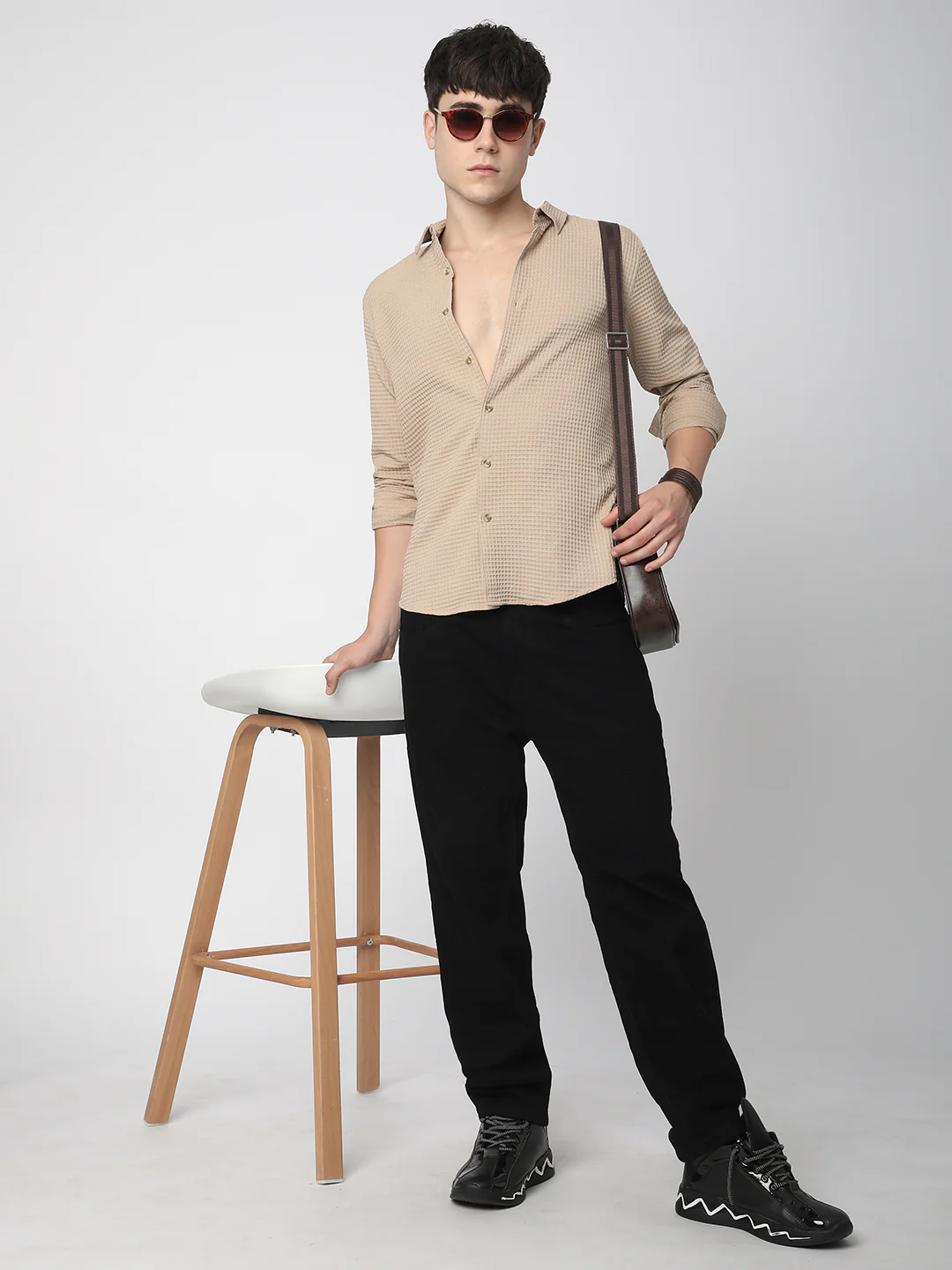 Beige Tiny Box Checkered Emboss Shirt - Image 7