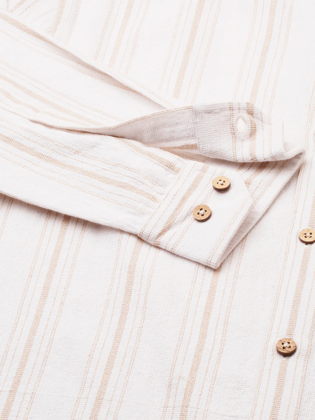 Beige & White Stripes Mandarin Shirt - Image 9