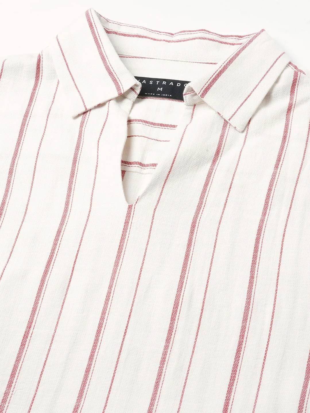 Berry Red & Off-White Striped Oversized Polo Shirt - Image 3