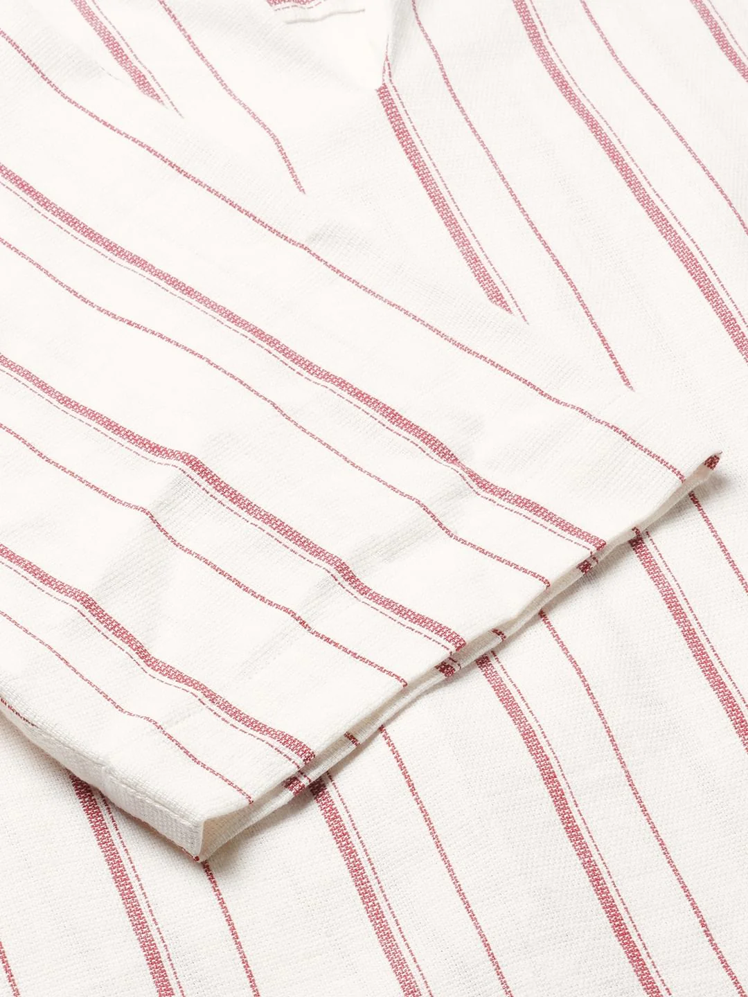 Berry Red & Off-White Striped Oversized Polo Shirt - Image 9