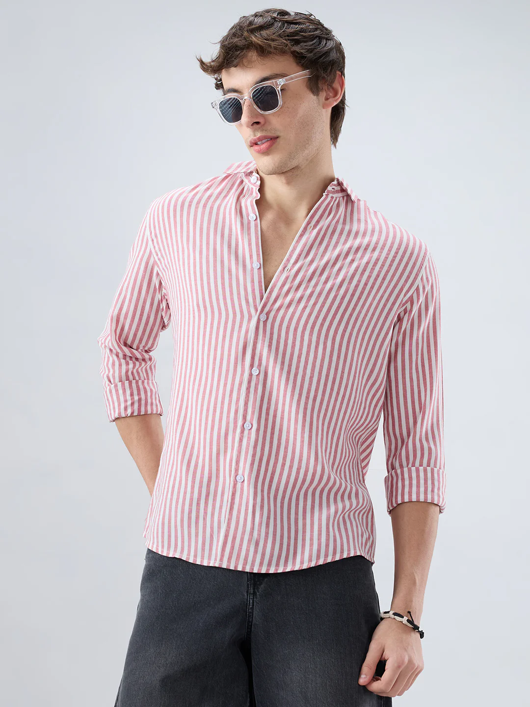 Berry Red Soft Candy Striped Vacation Shirt