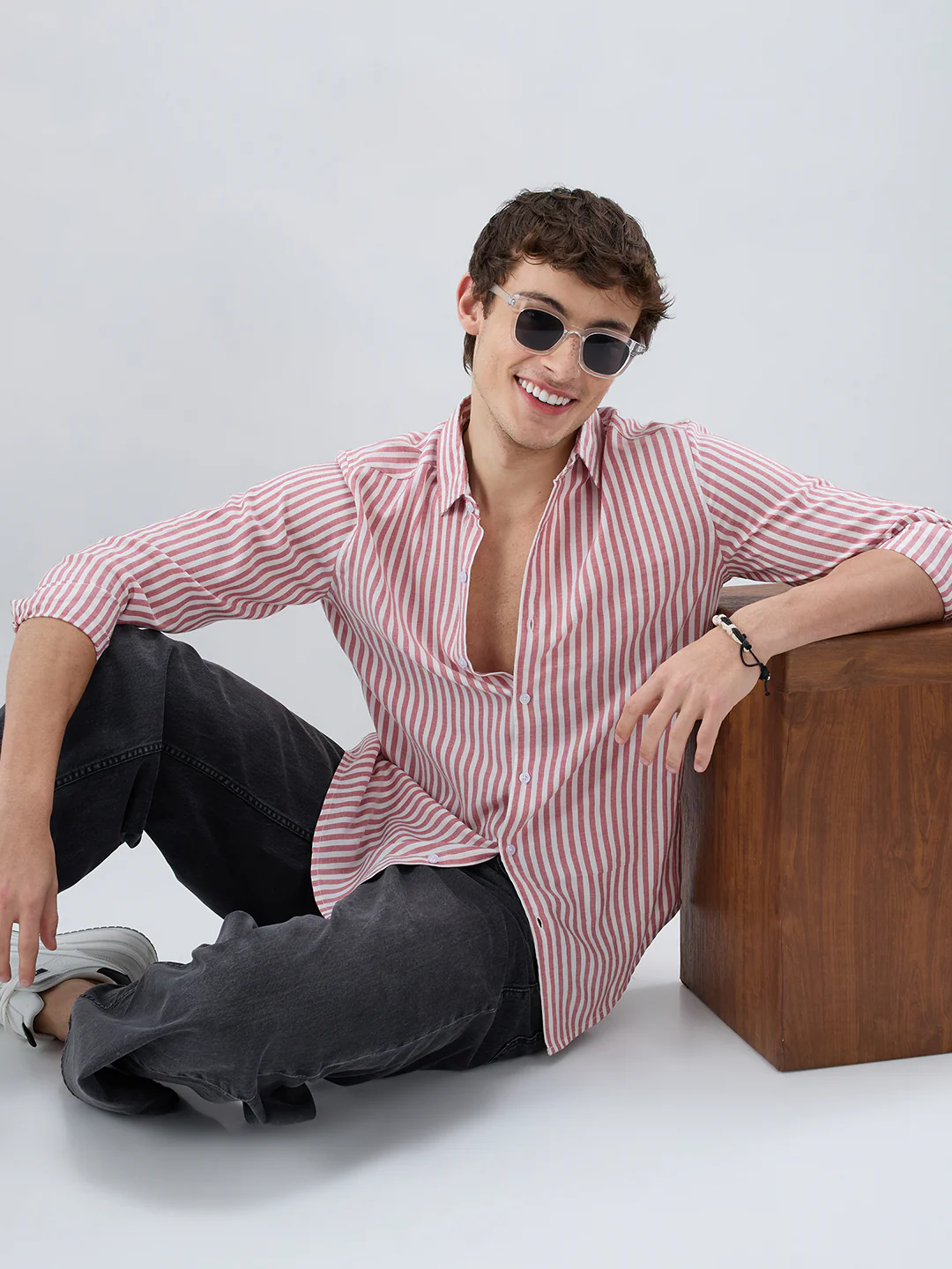 Berry Red Soft Candy Striped Vacation Shirt - Image 2