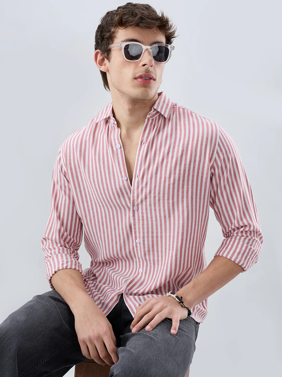 Berry Red Soft Candy Striped Vacation Shirt - Image 4