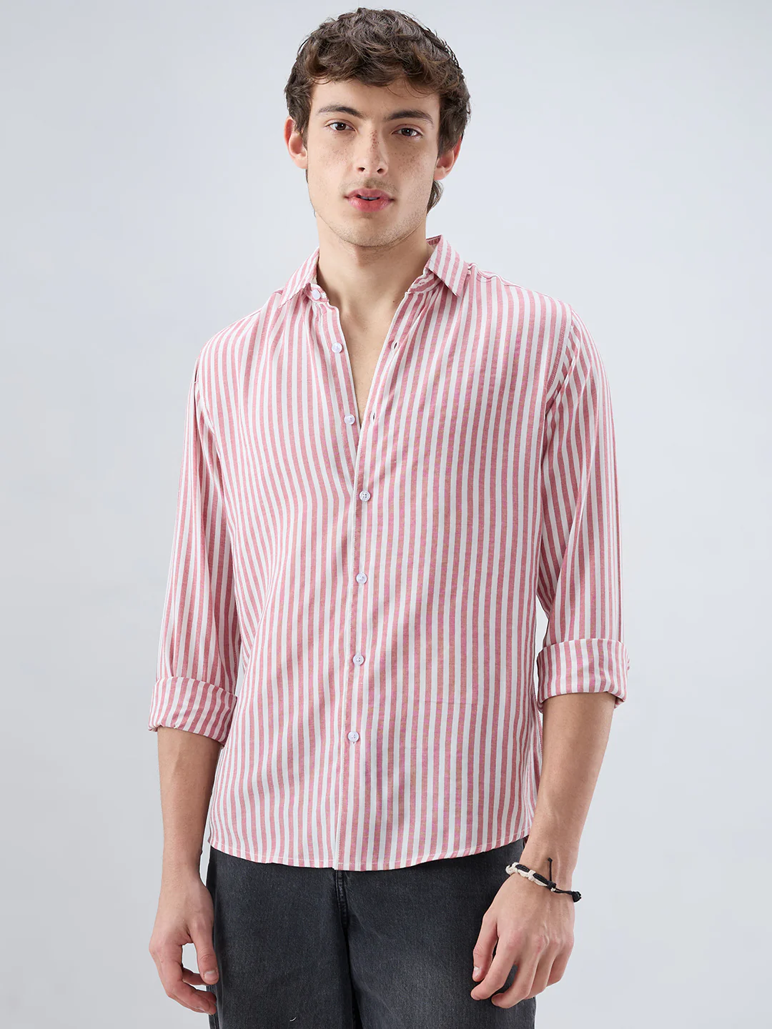 Berry Red Soft Candy Striped Vacation Shirt - Image 5