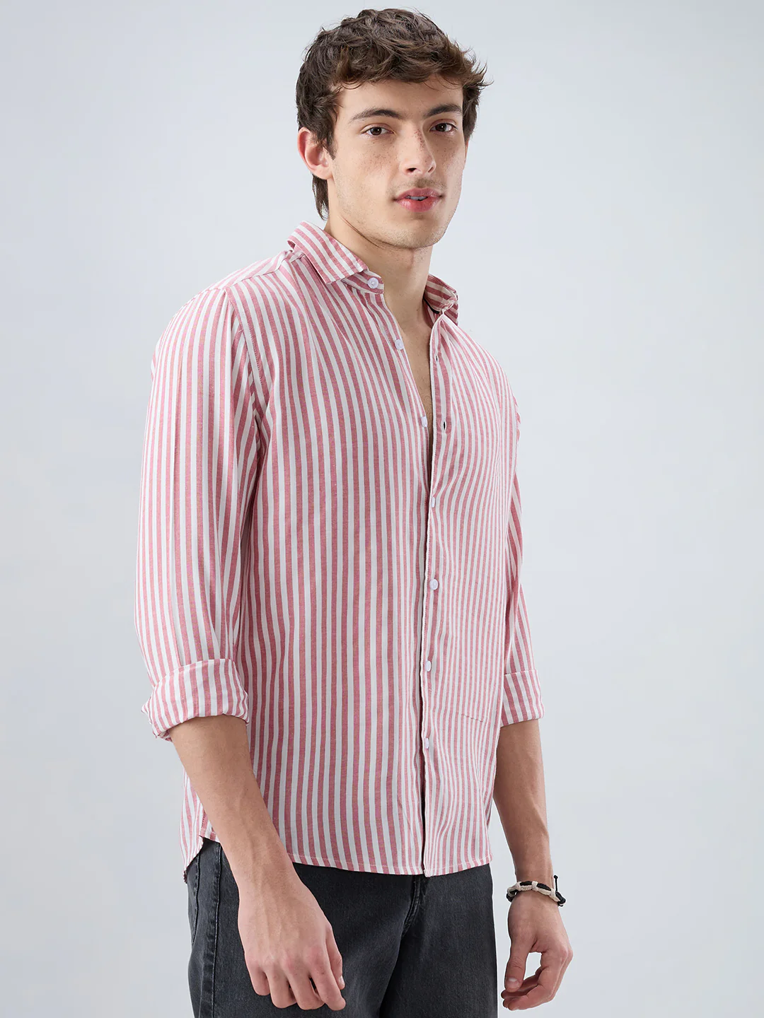 Berry Red Soft Candy Striped Vacation Shirt - Image 6