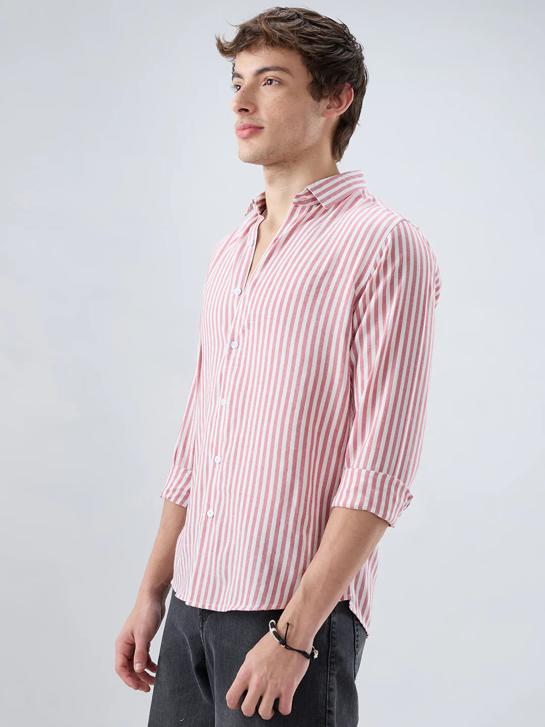 Berry Red Soft Candy Striped Vacation Shirt - Image 7