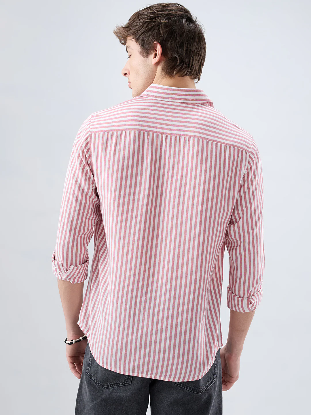Berry Red Soft Candy Striped Vacation Shirt - Image 8