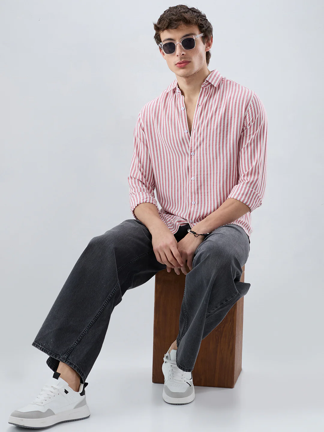 Berry Red Soft Candy Striped Vacation Shirt - Image 9